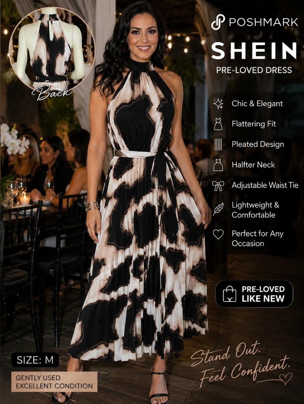 Shein Pleated Halter Midi Dress